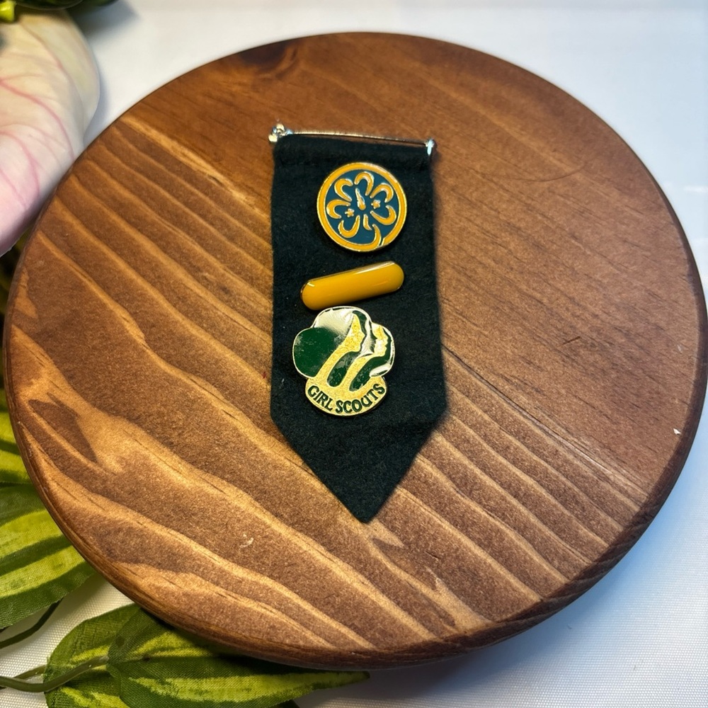 GIRL SCOUT PINS & BADGES ON GREEN FELT 1950'S RARE